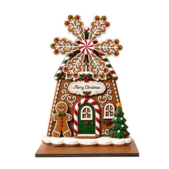 Wooden Holiday Tabletop Ornaments Christmas Windmill Ornament, 2D Rotating Decoration, Santa Gift for Family Centerpiece Table Mantel Shelf