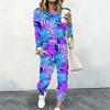 Ladies Comfort Long Sleeve Pullover And Elastic Waist Straight Trousers Two Piece Casual Outfit
