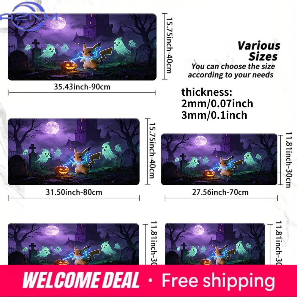 Pikachu Halloween Spooky Night Gaming Desk Mat NonSlip Rubber Base Mouse Pad 30x80x0.2cm