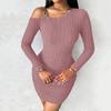 Women's Solid Color Off-the-shoulder Slant Collar Design Sense Bodycon Dress, Stylish, Slim, Sexy Long-sleeved Dress