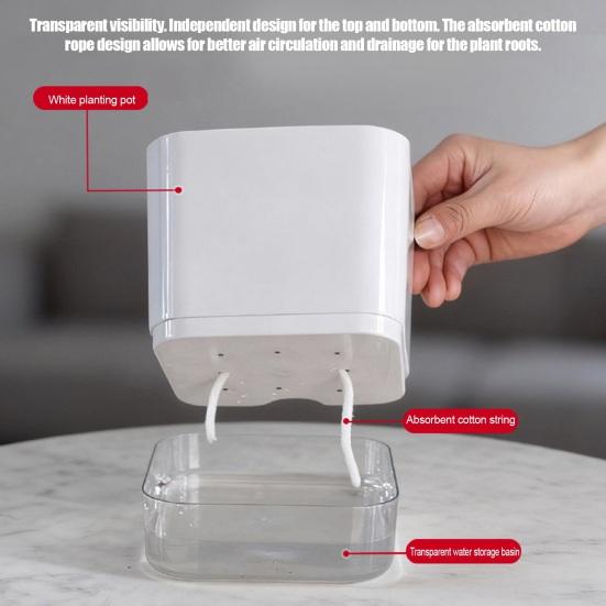 Maceta Auto-Riego Cuadrada con Depósito de Agua Cuerda Mecha Maceta Moderna para Interior Escritorio Decoración del Hogar