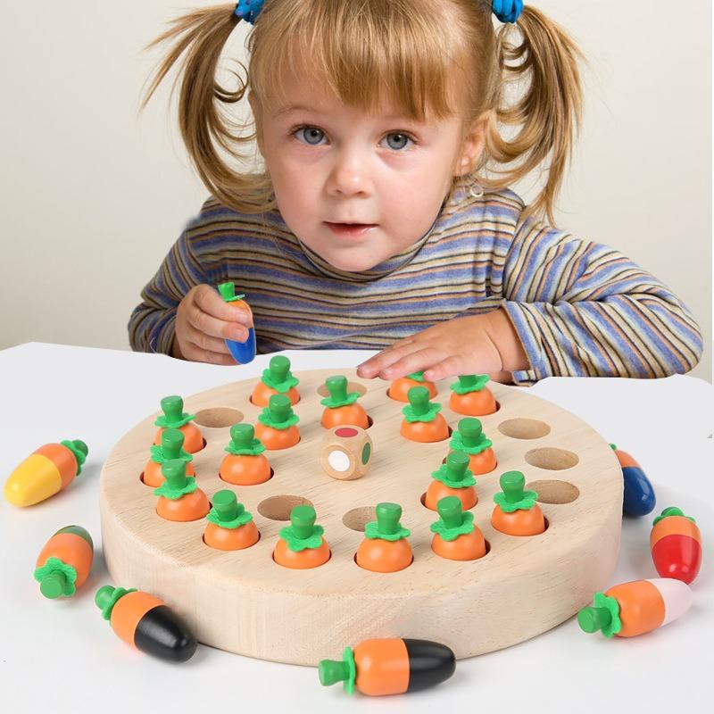 Kids Wooden Radish Mushroom Memory Chess Game Early Educational Toy