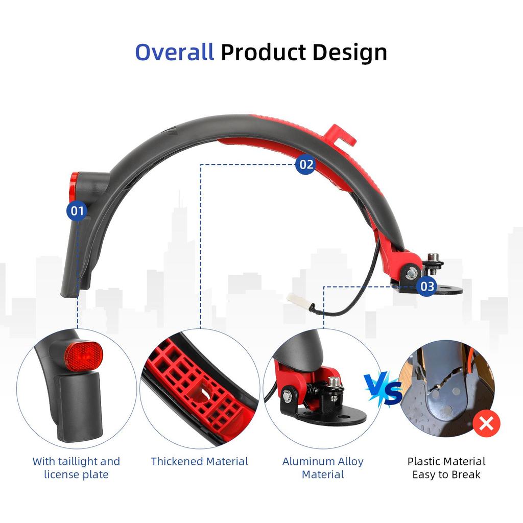 Gray-Red Ulip Superior Rear Fender with aluminium for Xiaomi scooters