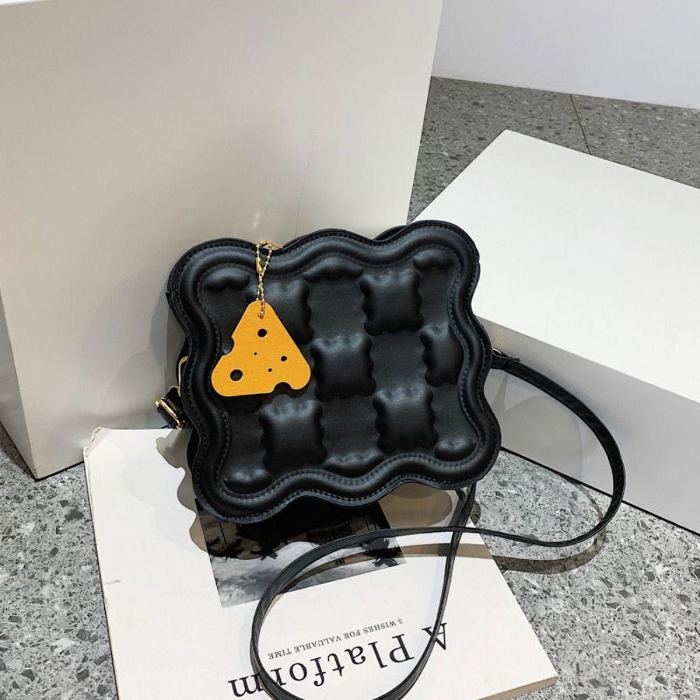 

Большая вместимость Повседневная сумка-мессенджер из искусственной кожи Сумка через плечо Симпатичная сумка на плечо с сыром для улицы чёрный