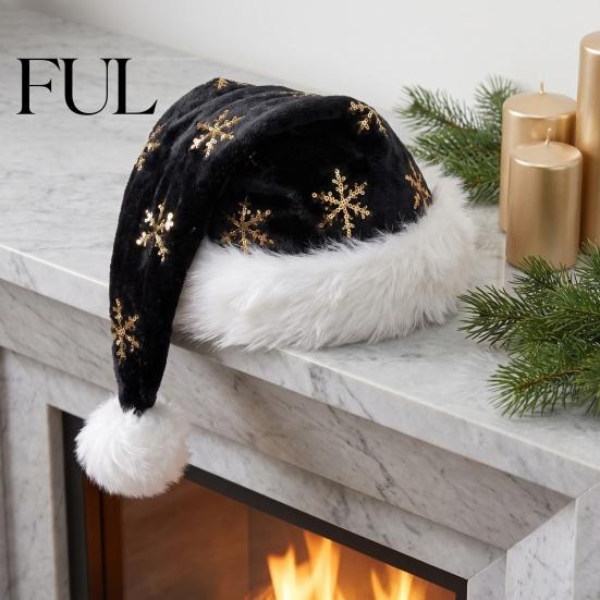 Winter Holiday Gathering Apparel Christmas Santa Hat with Red Sequin, Plush Velvet Party for Sequin Adults Adults, Festive Costume Accessory Xmas New