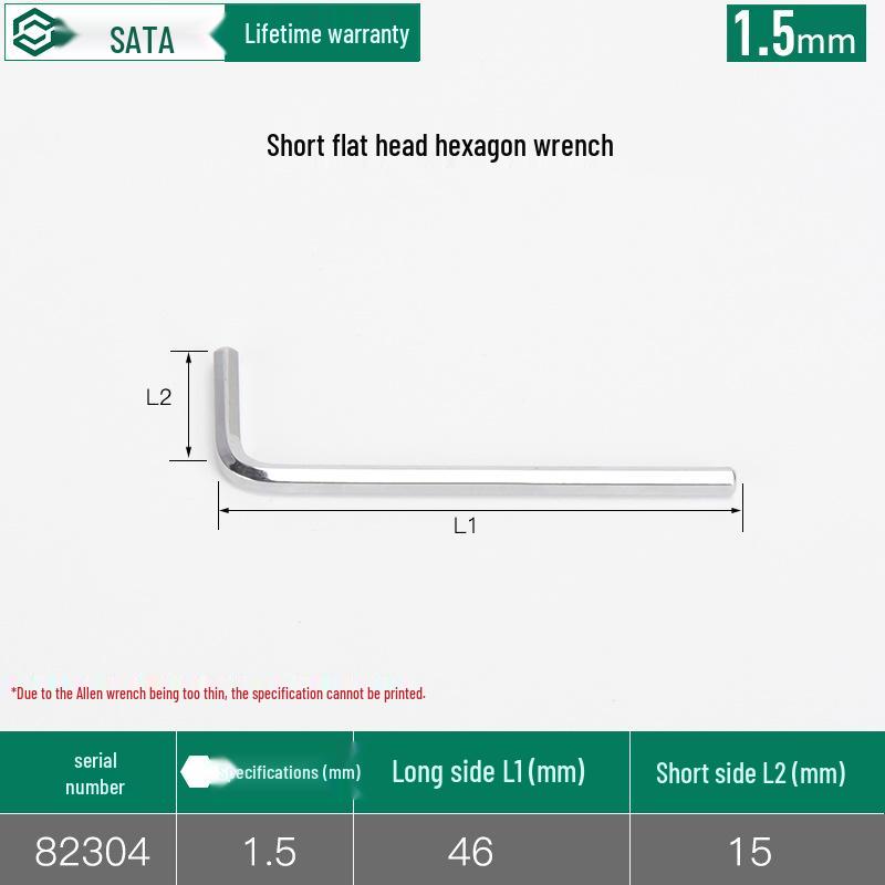 SATA Short Flat Head Hex Key Screwdriver Set - Sizes: 1.5 to 10mm