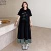 DIMANAF 2026 Plus Size New Dress Summer Women Lady Shirt Dress Floral Loose Beach Casual Long Dresses O-Neck Black
