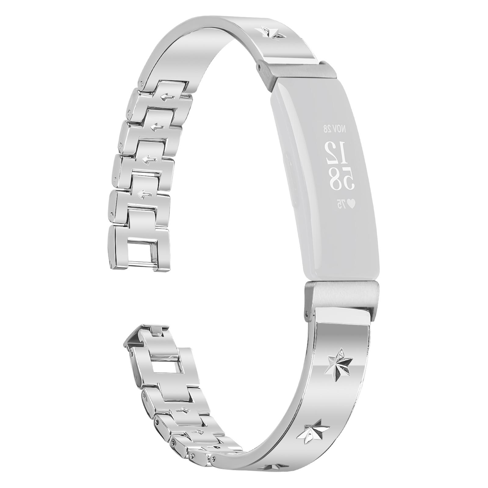 

Для Fitbit Inspire 2 Сменный ремешок Металлический браслет для часов с узором «Снежинка», Серебристый A