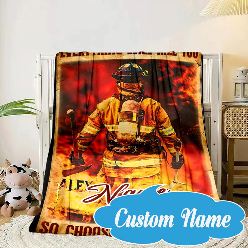 Custom Name Firefighter's Courage Blanket bed sofa Blanket Flannel Blanket for Camping, Hiking, Picnic Essentials,gift for Fan family