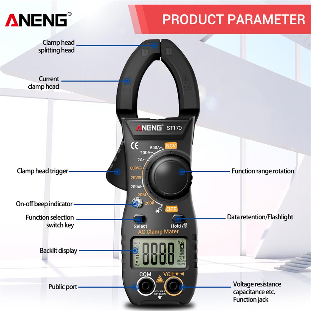 ST170 Professional Digital Clamp Meter DC/AC Current Multimeter Pliers Ammeter Voltage Tester Car Voltmeter NCV Ohm Tester