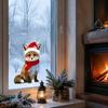 Durable Holiday Window Stickers Christmas Animal Static Clings, Cute Cat/Puppy/Racoon Stickers, PVC Winter Home Accents Waterproof Glass Sticker