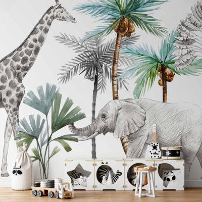 Wallpaper - Jungle Animals Wallpaper For Children's Room In Cartoon Style
