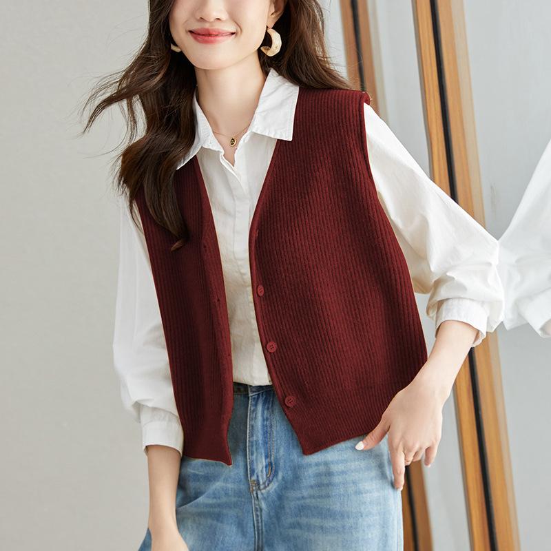 

Жилет свитер для женщин с новым весенним стилем жилета, V-образным вырезом, свободным кроем, вязаным снаружи узором «косы» One size