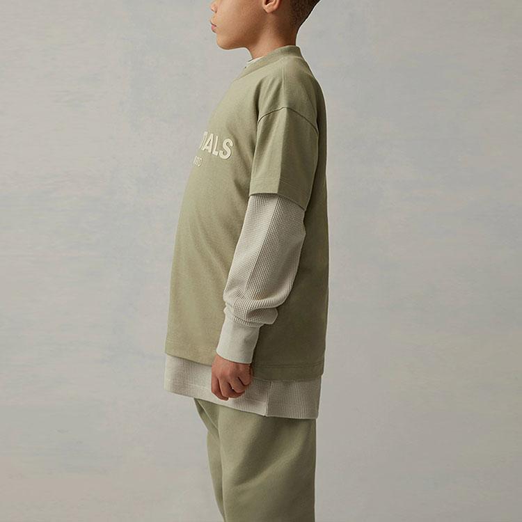 Fear of God Essentials SS22 Kids T-Shirt Sea Foam Logo Print Crew Neck Short Sleeve Kids T-Shirts Gray-Green FOG-SS22-350