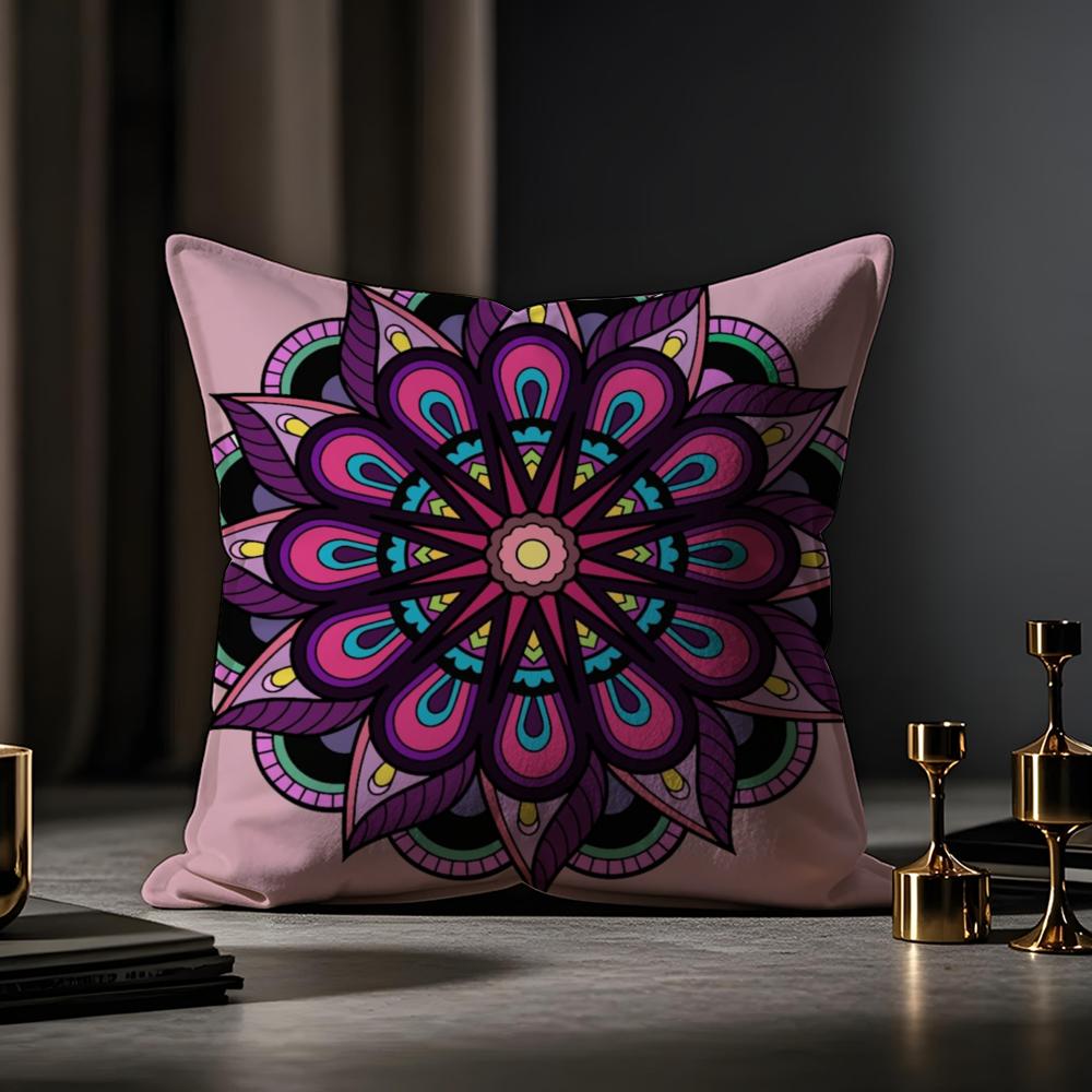 Mandala Style Decorative Pillow Case Anti-dustmite Pillowcase Invisible Zipper Silky Short Plush Sofa Cushion Cover