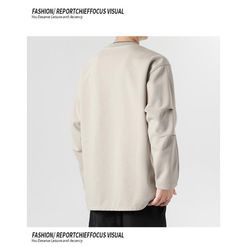 Men's Oversized Crew Neck Sweatshirt - Lightweight Soft Fabric, Casual Loose Fit Pullover with Side Slit Detail for Streetwear and Daily Wear