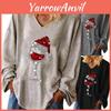 Beautiful Womens Christmas Wine Glass V-neck Long Sleeve Pullover Blouse Tops