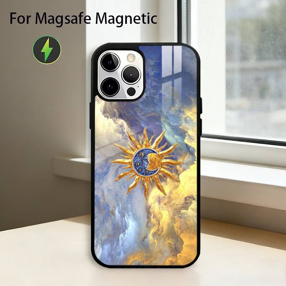 Funny S-Sun Moon Face Phone Case For iPhone17,16,15,14,13,12,11 Plus,Pro Magnetic with Magsafe Wireless Charging