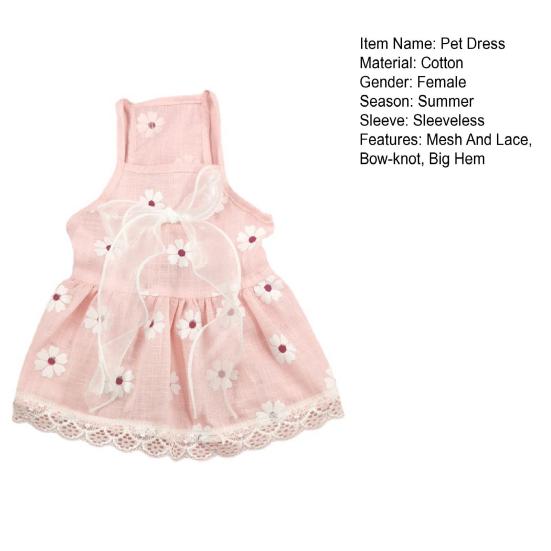 Kleid für Hunde und Katzen, großer Blumendruck am Saum, Spitze, atmungsaktiv, ärmellos, plissiert, Prinzessinnen-Stil, Schlingenkleid, Haustierkleidung