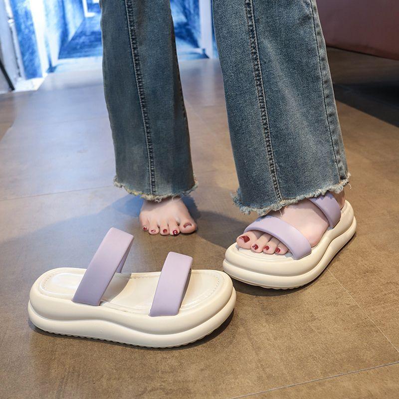Soft-bottomed Non-slip Casual Thick-soled Slippers Summer Out 2025 New Fashionable Versatile Beach One-word Cool Slippers Women