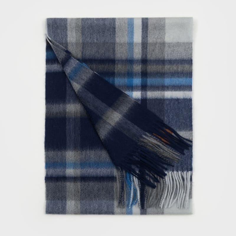 RECLOW MUNM CHECK CASHMERE 100% MUFFLER BLUE