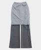 SOME PLACE Striped Color Block Shirred Strap Layered Midi Skirt Wide Pants Set [Charcoal]