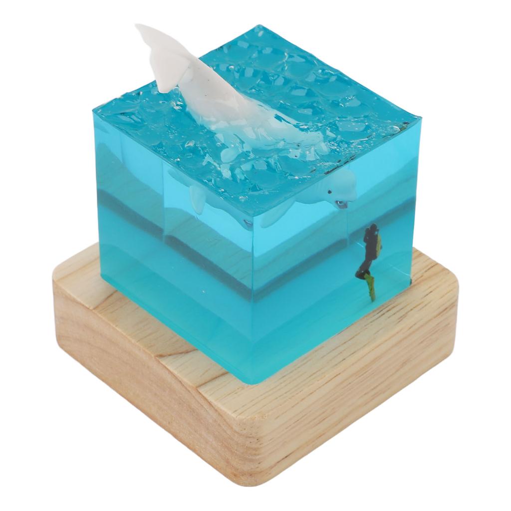 Handcrafted White Whale Night Light Diver Deep Sea Night Lamp with USB Oak Stand RGB Bedside Table Home Decor