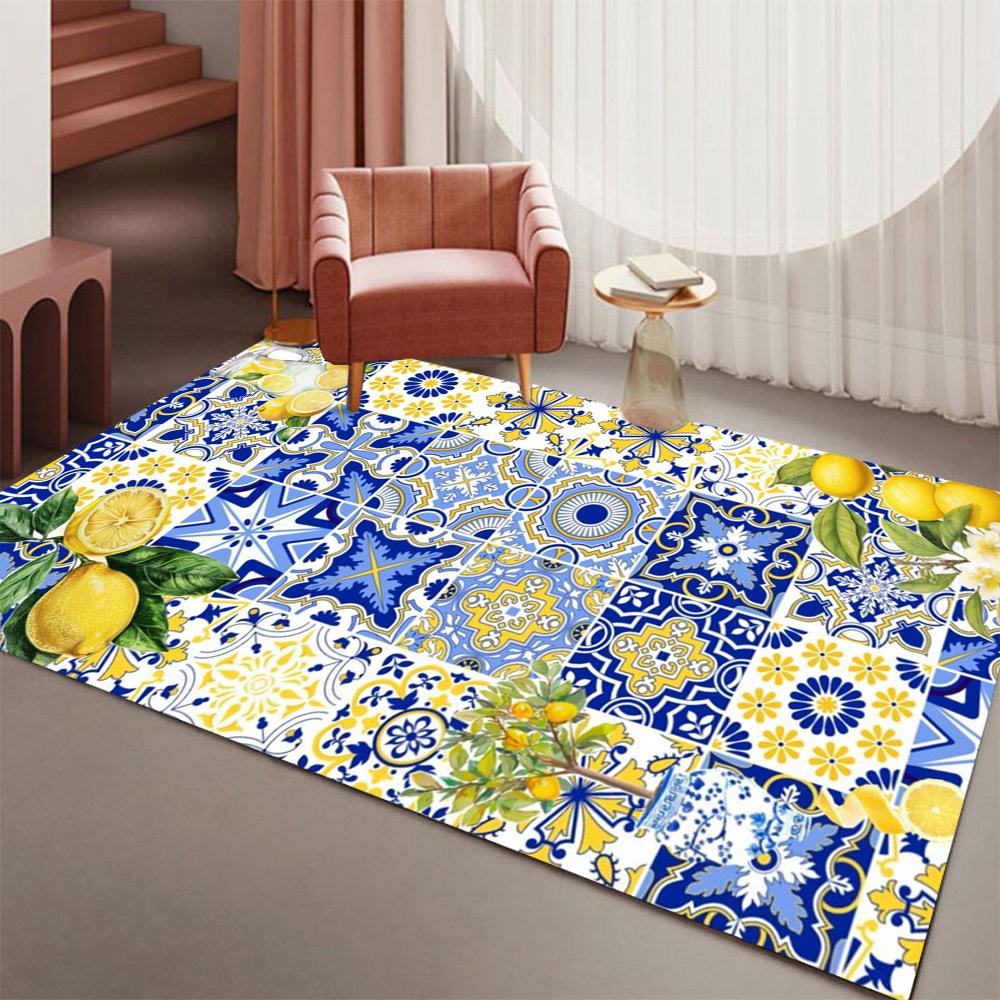 Classical Floral Area Rug Navy Blue Bohomian Patchwork  Rugs for Living Room Dining Room Bedroom Non Slip Stain Resistant Carpet
