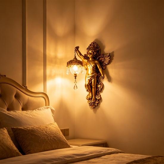 Resin Vintage Vegglampe Liten Vinget Engel/Jesus/Jomfru Maria Veggapplikasjon Middelaldersk Gotisk LED Veggdekor for Soverom Stue Gang