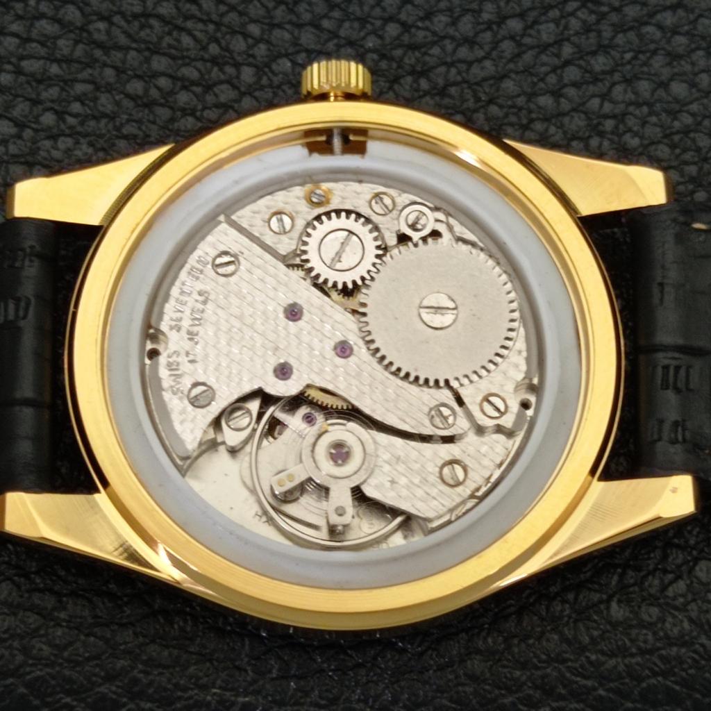 HAND-WINDING VINTAGE SWISS MENS POKER FACE YELLOW COLOR DIAL WATCH A701177-5 R205b-a701177
