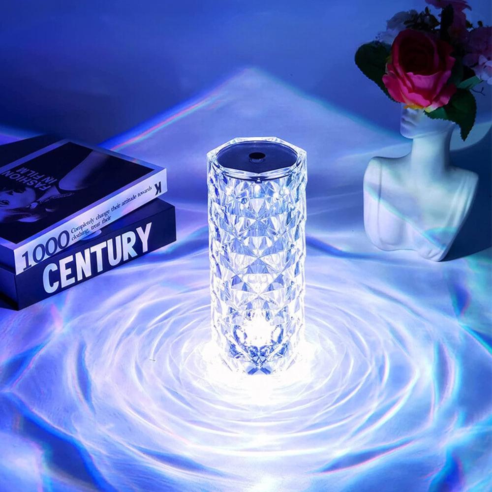 LED crystal touch night lamp for desk, diamond, rose colored, remote control