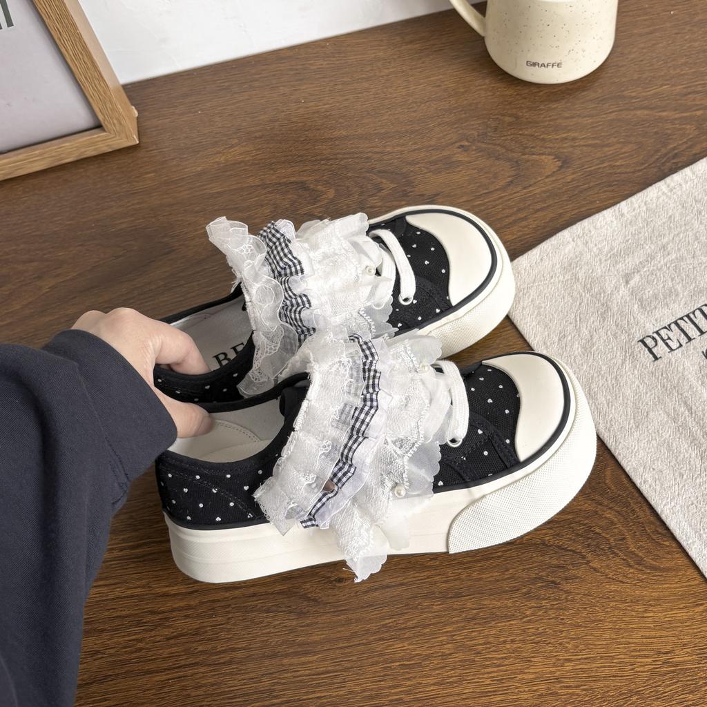 Korean‑Style Canvas Shoes for Teen Girls Summer Fashion Polka Dot Women Shoes Versatile Casual Shoes for Matching Dresses