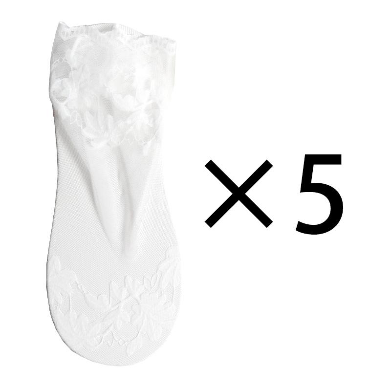 5 Pairs/Lot Socks Breathable Elastic Women's Lace Transparent Invisible Summer Thin Non-slip Short Ankle Black Low Cut Boat Sock