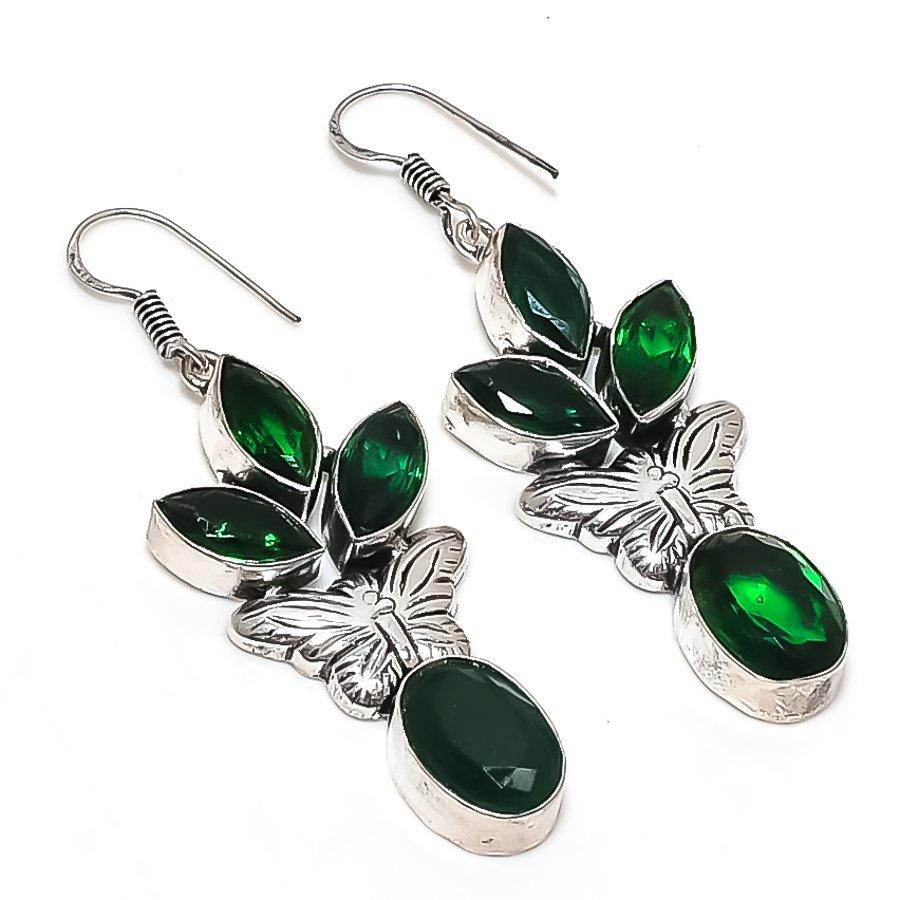Natural Chrome Diopside Gemstone 925 Sterling Silver Jewelry Earring 2.44" o4i58