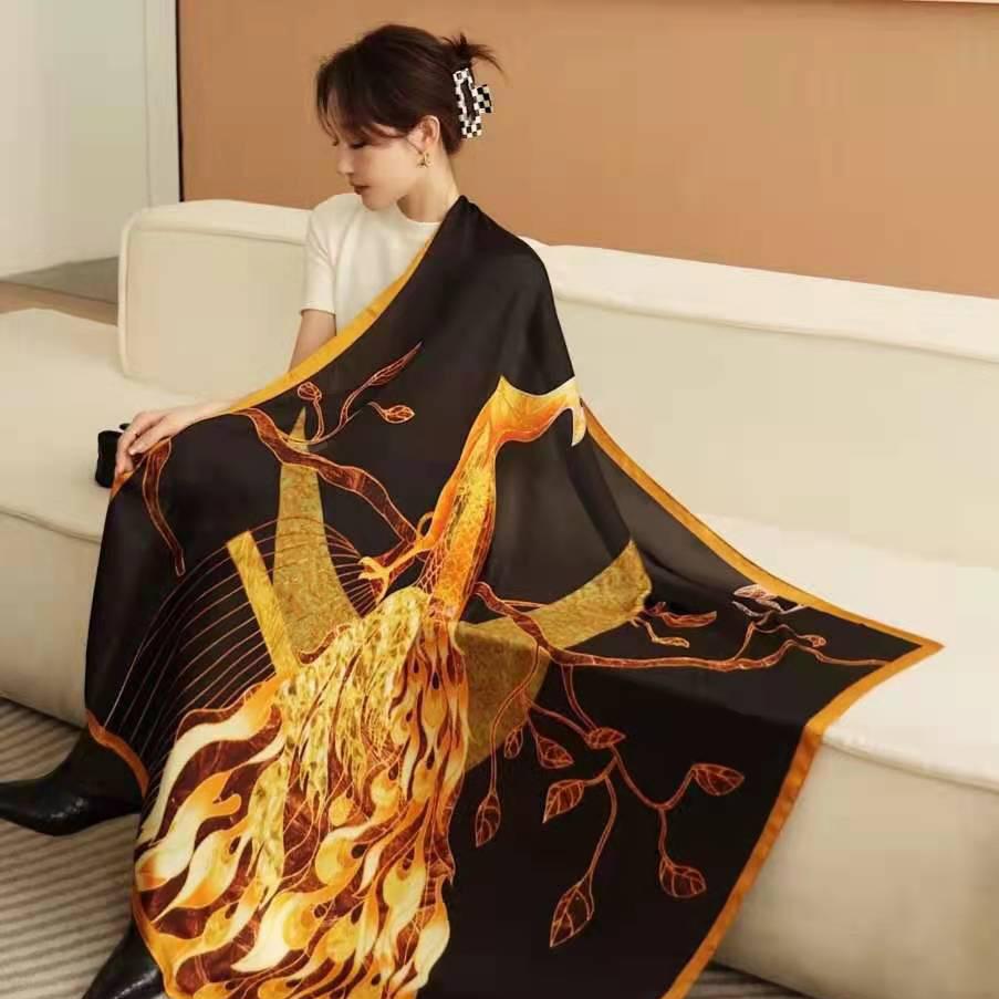 

110cm Square Spring Scarf Women s Luxury Design Polyester Material Smooth Scarf Soft Shawl Beach 110x110cm