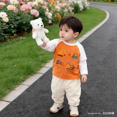 Kinder Baumwoll Langarm-T-Shirt mit Cartoon-Auto für Kleinkinder