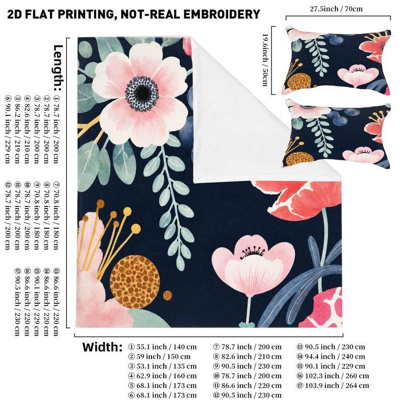 3-Piece Bedding Pillowcase Quilt Cover Set Watercolor Style Floral Pattern 2D Digital Printing For Bedroom Dormitory Decoration