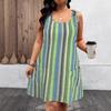 2026 Summer Fashion: Striped Sleeveless Dress with Button Pockets, Women's Casual European & American Style.