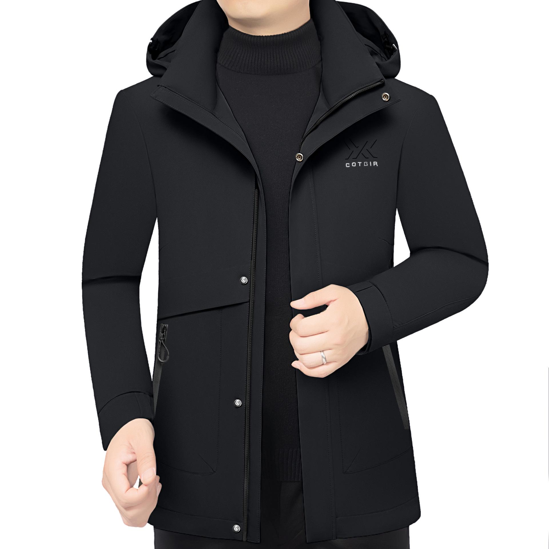 

Men s Hooded Down Jacket with Thickened Detachable Liner - 2025 Winter Fashion, Stylish Business Casual Outerwear M (100-120 jin) чорний