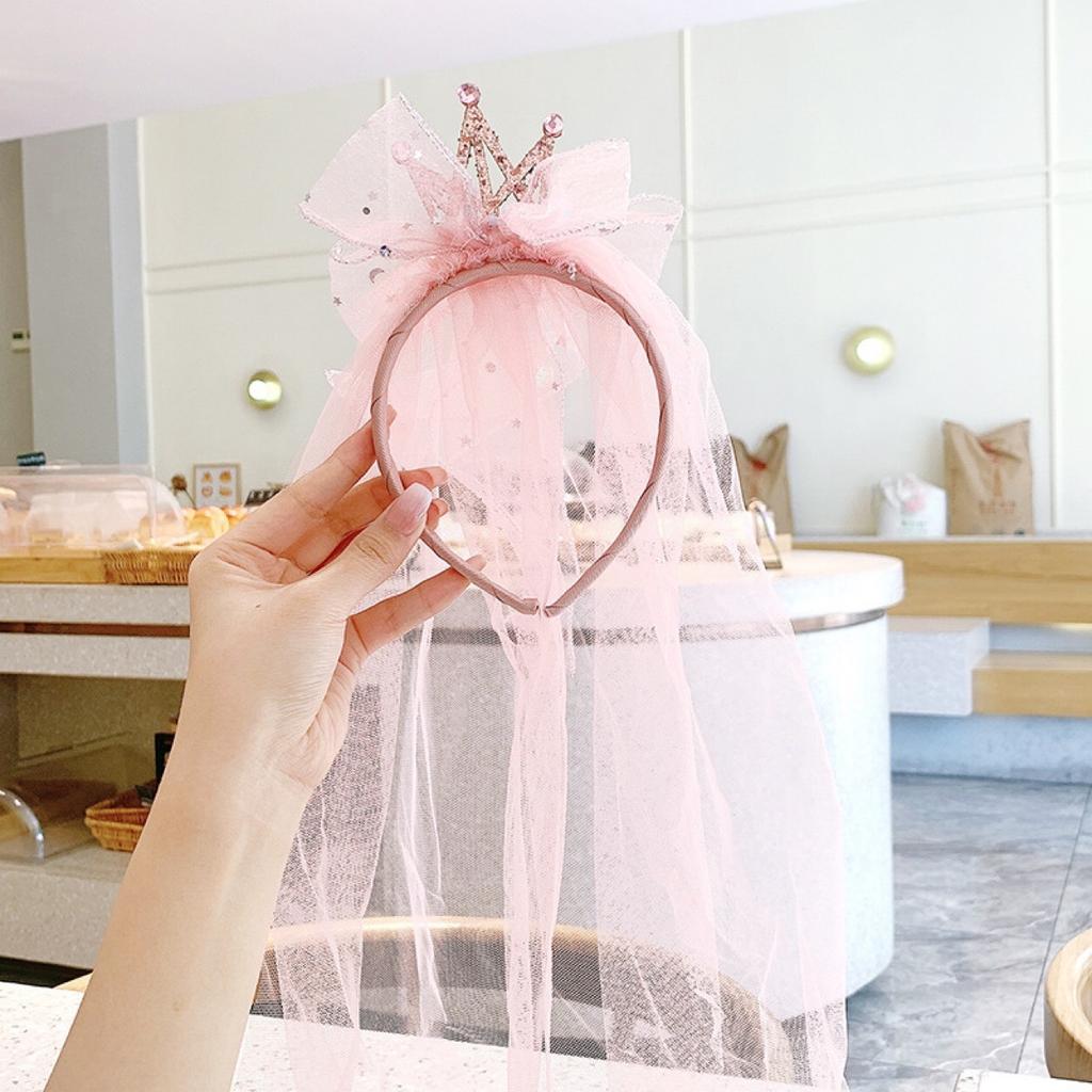 Children's Shiny Ice Crown, Veil Headgear, Princess Elsa Crown Headband Headgear Birthday Dress Accessories