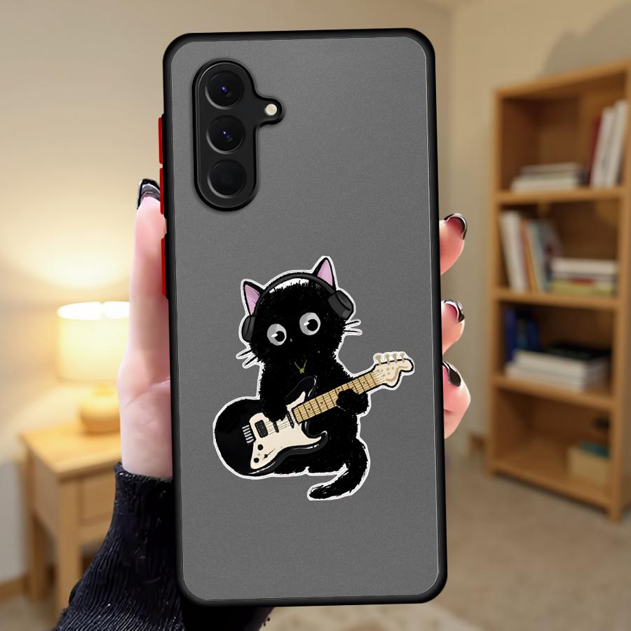 Phone Cover Case for Samsung Galaxy A16 A15 A14 A23 A73 A33 A54 A52S A72 A34 A36 A53 A35 A17 A52 A56 A55 Music Cat