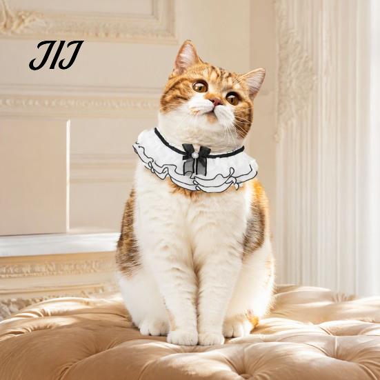 Puppy Formal Neckwear Lace Ruffle Cat Collar, Elegant Pet Bandana Bib with Bow Knot, Retro Costume for Party Cute Princess Collar Cats Small