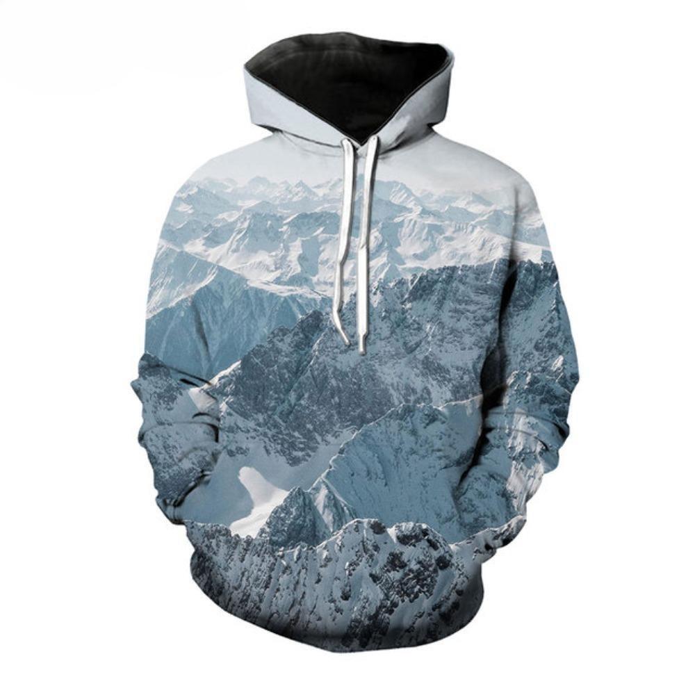 Iceberg Glacier Scenery Fleece Hoodie, Men's Thick Warm Autumn Winter Sweatshirt, Snow Mountain Ice Landscape Pullover for Outdoor Style