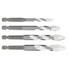 612mm Eccentric Drill Bits for Tile and Rock Drilling 4 Piece Alloy Steel Set with Staggered Edge and Double U Shaped Chip Flute