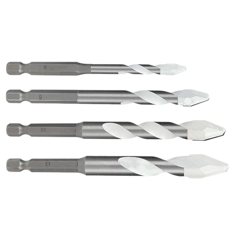 612mm Eccentric Drill Bits for Tile and Rock Drilling 4 Piece Alloy Steel Set with Staggered Edge and Double U Shaped Chip Flute