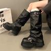 Fashion Chunky Platform Y2K Long Boots Women 2025 Winter Punk Metal Belt Buckle Thick Bottom Knee High Boots New Designer Shoes Female