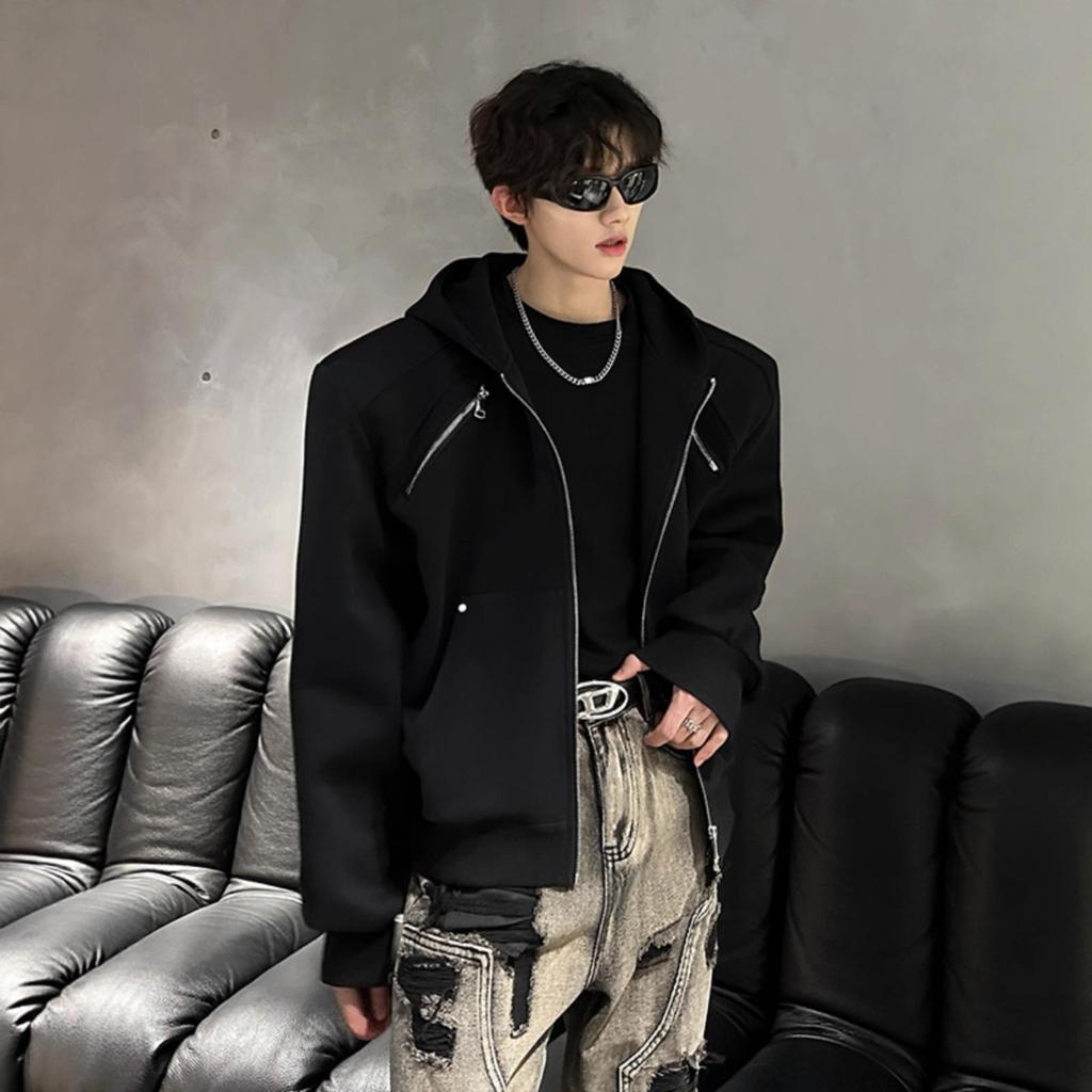 Short Padded Cardigan Sweater Hoodie Silhouette Coat for Men