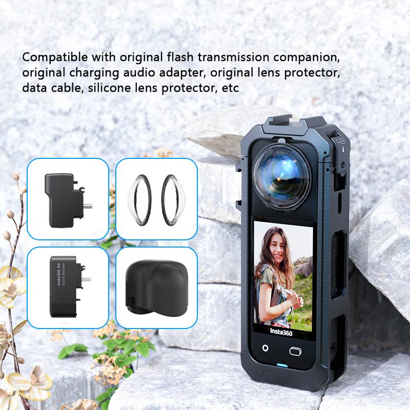 1/2Pcs Curved Glass Screen Protector for Insta360 X5 + Magnetic Frame Cage With Cold Shoe Mount for Insta 360 X5 Accessories