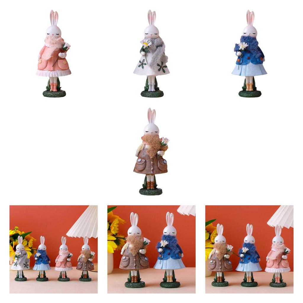 Easter Rabbit Statue Cartoon Resin Sculpture Decorative Easter Craft for Office