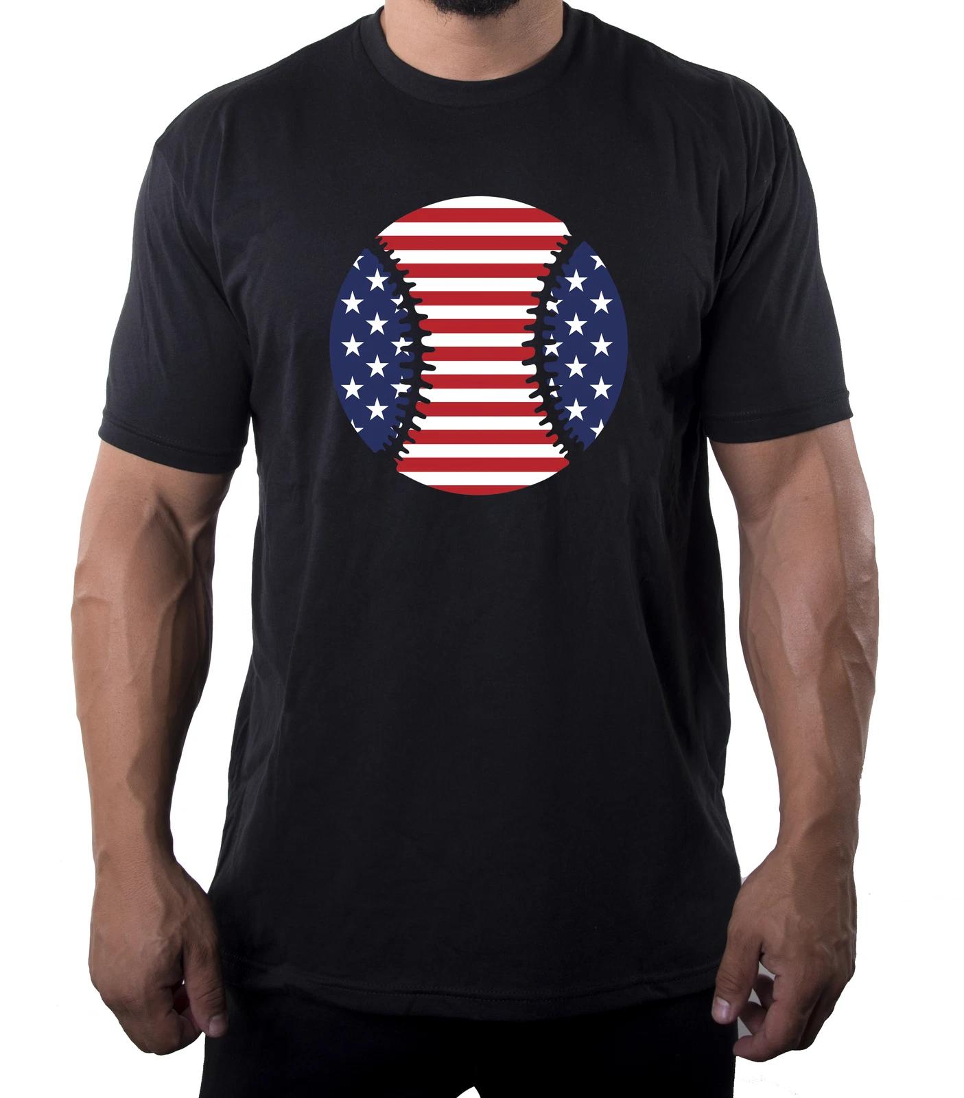 American Flag on Baseball, Cool Baseball T-Shirts, Men s T-Shirts S